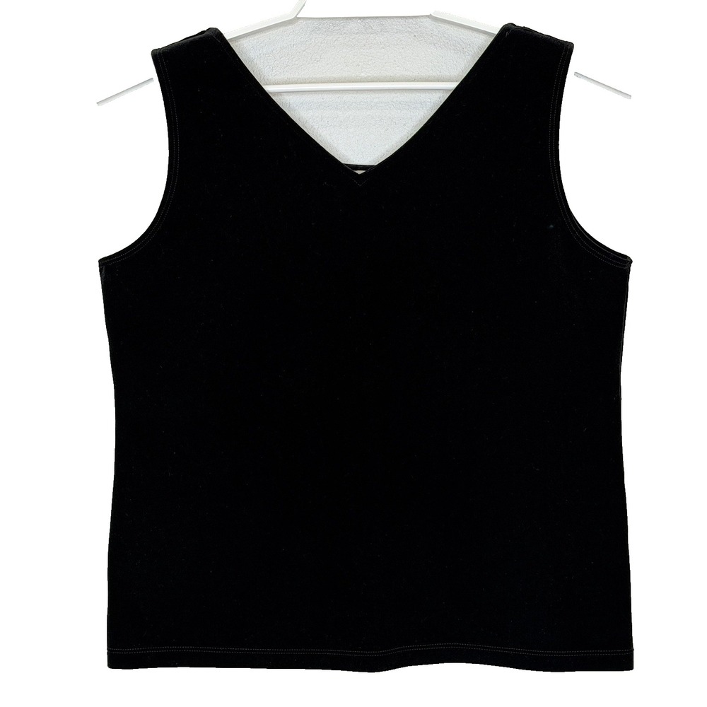 Chico's Travelers Velvet Tank Top Womens Size 1 US 8/10 Black V-Neck/Round Neck